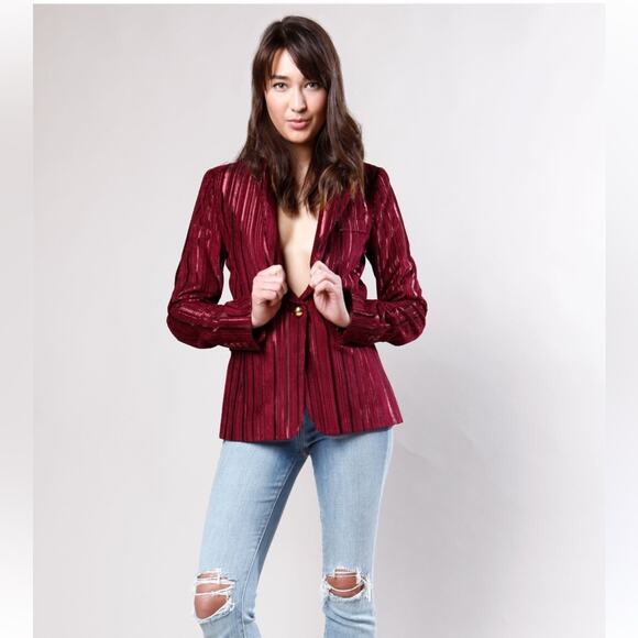 Smythe Red Burgundy Peaked Lapel Structured Blazer Jacket size 8